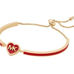 Michael Kors Gold-Tone and Red Enamel Heart Bracelet New